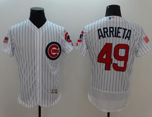 Cubs #49 Jake Arrieta White Fashion Stars & Stripes Flexbase Authentic Stitched MLB Jersey - Click Image to Close